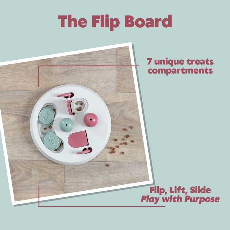 Trixie Cat Activity Flip Board â€“ 4-Module Treat Puzzle Enrichment Toy for Mental Stimulation & Slow Feeding â€“ Interactive Cat Toy for Indoor Cats â€“ Berry/Gray, 9 x 9 x 2.5 in - Image 3